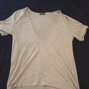 Nasty Gal deep plunge V neck gray cuffed sleeve